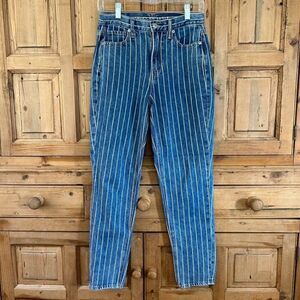 American‎ Eagle Size 0 Regular Striped Mom Jeans Denim Blue Medium Wash Highrise